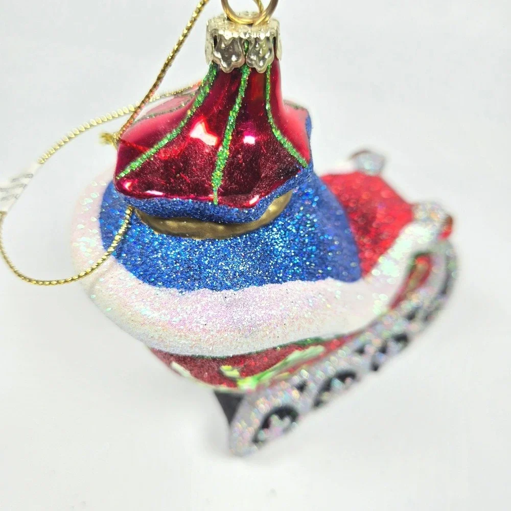 Blown Glass Christmas Ornament Santa's Sleigh Glitter Sparkle Bejeweled Costco‎